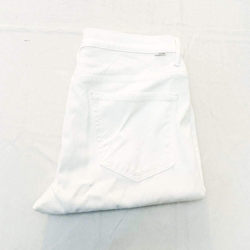 Mother The Insider Crop Step Fray Glass Slipper White Denim Jean Raw Hem Size 32